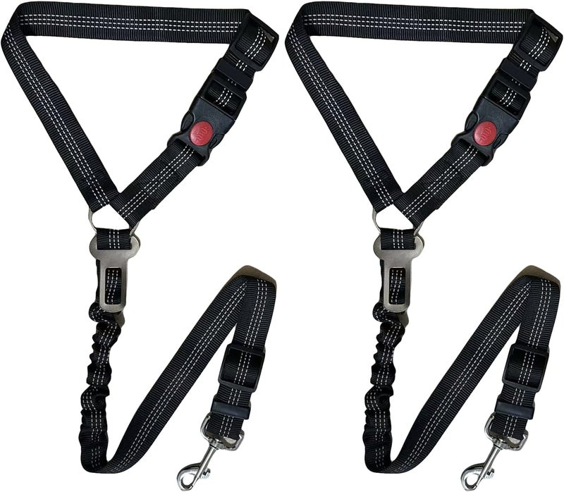2 PCS Dog Seat Belt for Car Adjustable Dog Car Harness Heavy Duty Nylon Dogs Safety Seat Belt (Black+ Black)